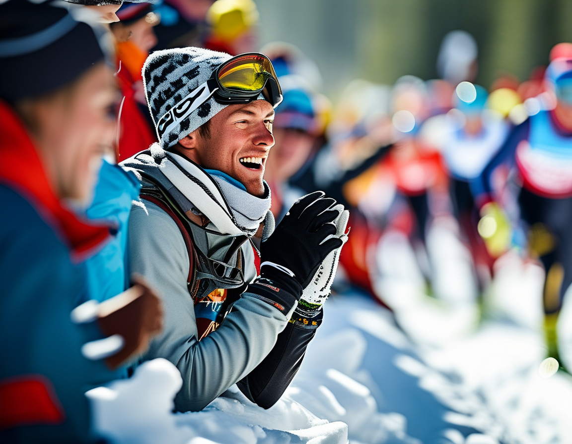 Johannes Høsflot Klæbo celebrates his victory in the men's race with arms raised, showcasing the excitement and competitive spirit of the Tour de Ski.