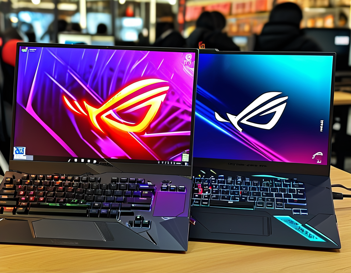 A side-by-side comparison of the ROG Strix G16 and G18 models showcasing their sleek designs and vibrant RGB lighting. The image highlights the distinct differences between the AMD and Intel variants released in 2025.