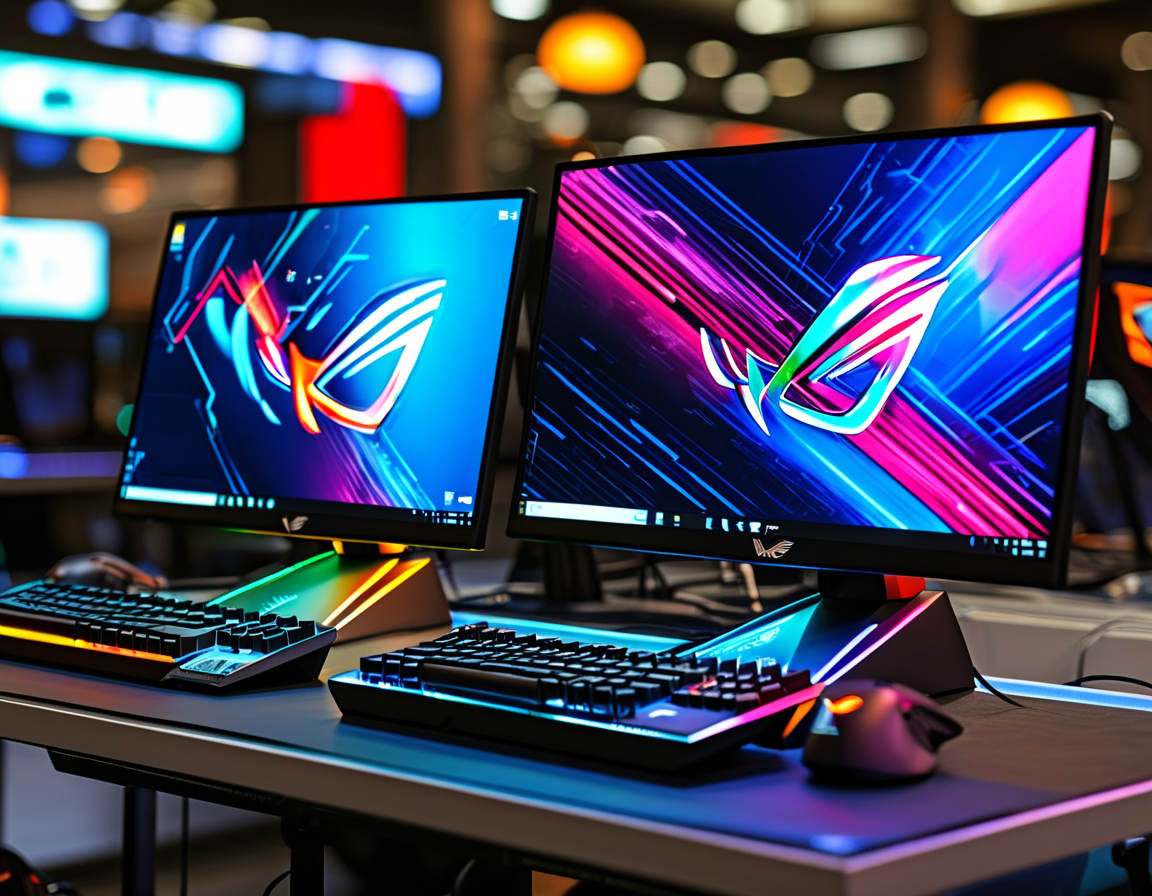 An overhead view of a gamer using the ROG Strix G16/18 during a fast-paced gaming session, showcasing the high refresh rate display and cooling vents in action, set in a modern gaming setup.