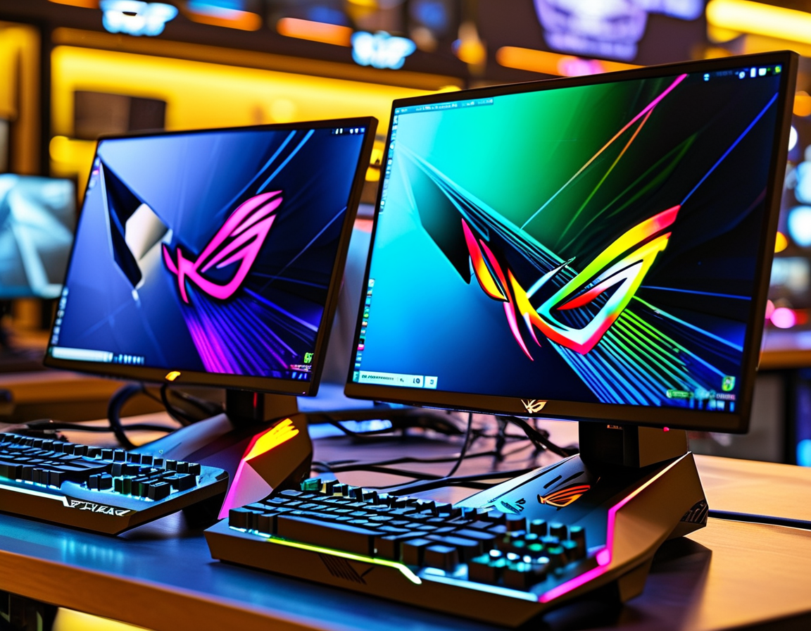 A close-up shot of the internal components of the ROG Strix G16/18, featuring the AMD Fire Range and Intel Core Ultra processors, emphasizing performance potential and memory capabilities.