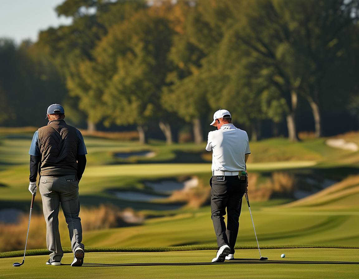 A close-up of the Højgaard brothers celebrating on the green, with their clubs in hand and Augusta's iconic scenery in the background, symbolizing their historic appearance at the Masters.