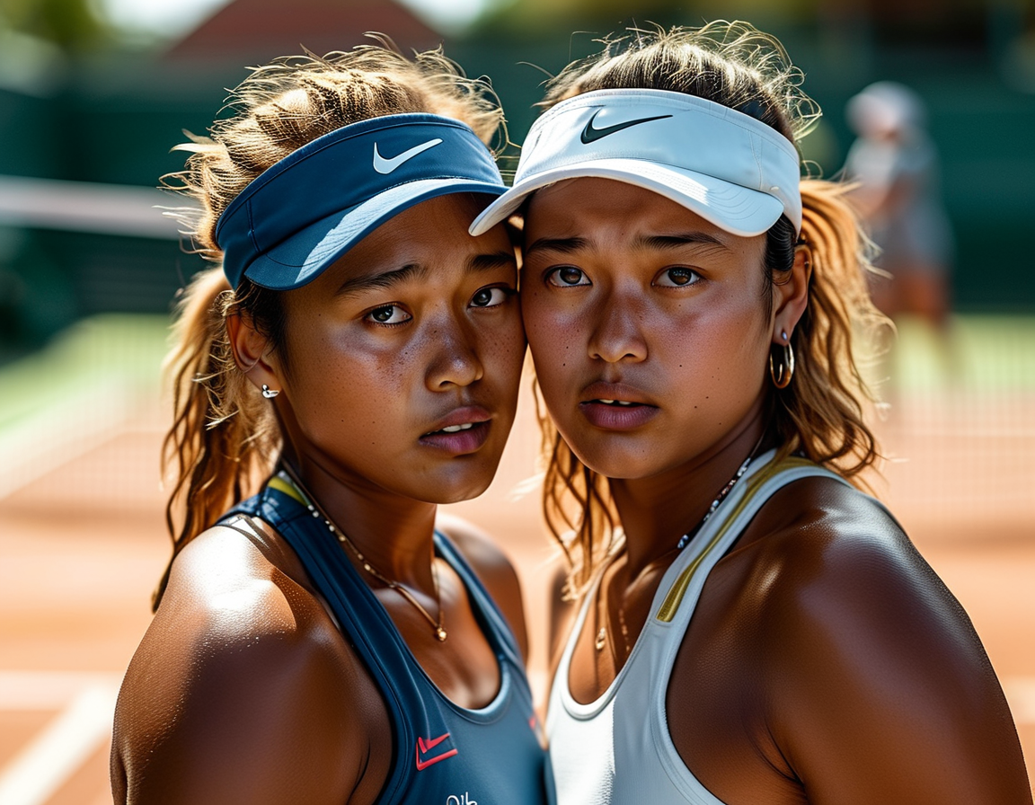 A serene tennis court with a lone player practicing, illustrating Osaka's return to her sport and the challenges she faces in balancing motherhood and career.