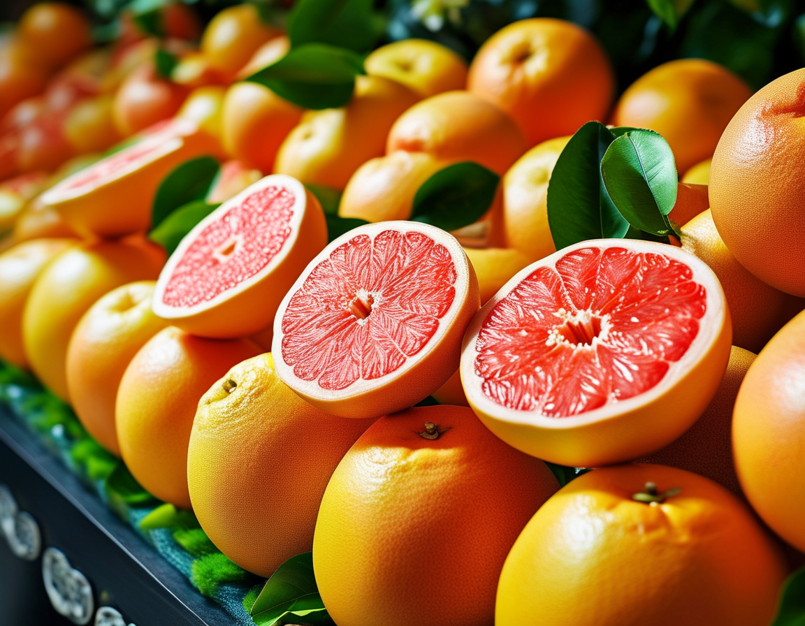A vibrant display of fresh grapefruits with zest and peel, highlighting the potential benefits of grapefruit peel for health and wellness in various aspects of women's health and skincare.