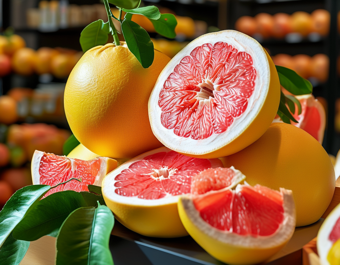 An artistic representation of grapefruit peel in a natural setting, symbolizing its healing properties and applications in skincare and digestive health, surrounded by herbal elements.