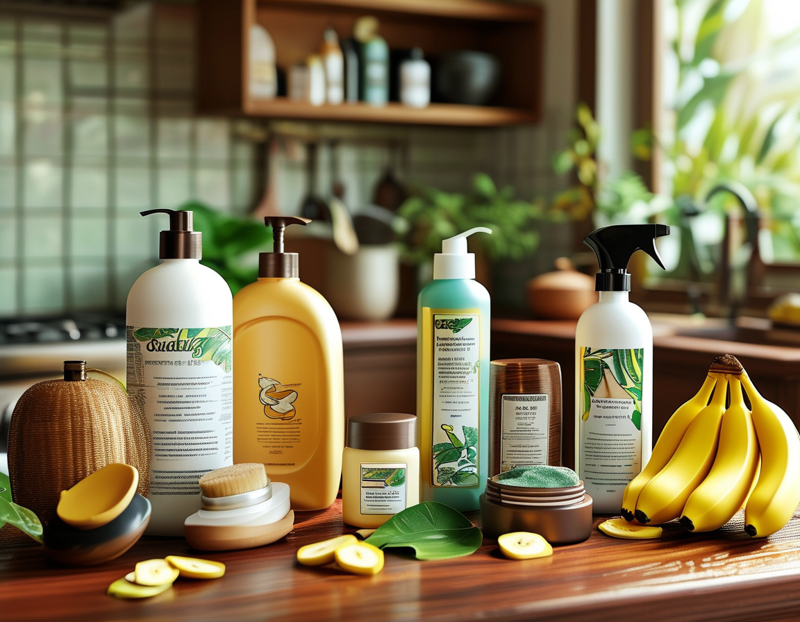 An infographic highlighting the various uses of banana peels, including moisturization, hair conditioning, oral health benefits, and gardening enhancements, showcasing their potential in everyday life.