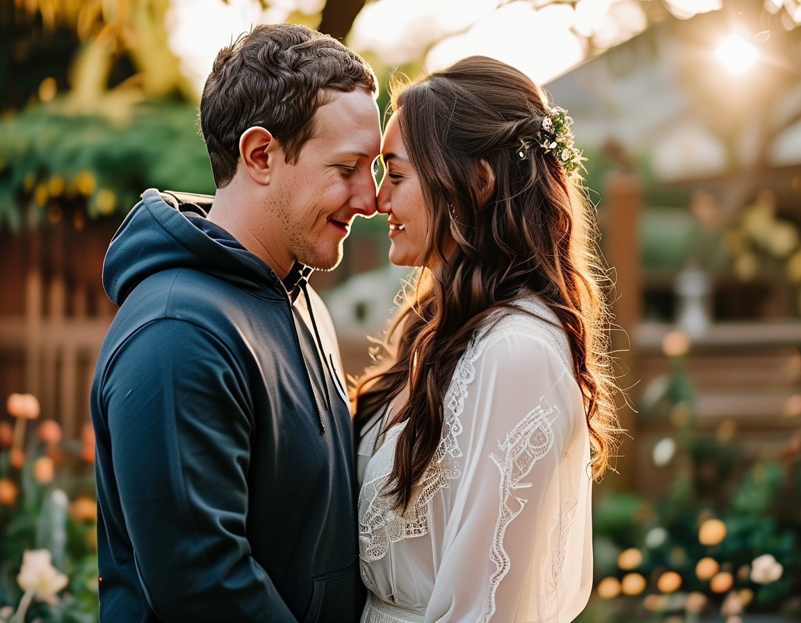 A heartwarming photo capturing Mark Zuckerberg and Priscilla Chan during their intimate backyard wedding, emphasizing their love and connection on their special day.
