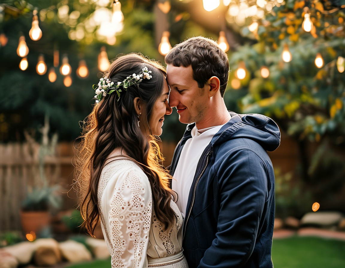 A candid moment of Mark Zuckerberg and Priscilla Chan celebrating their 20th anniversary, filled with joy and reflection on their enduring love journey.