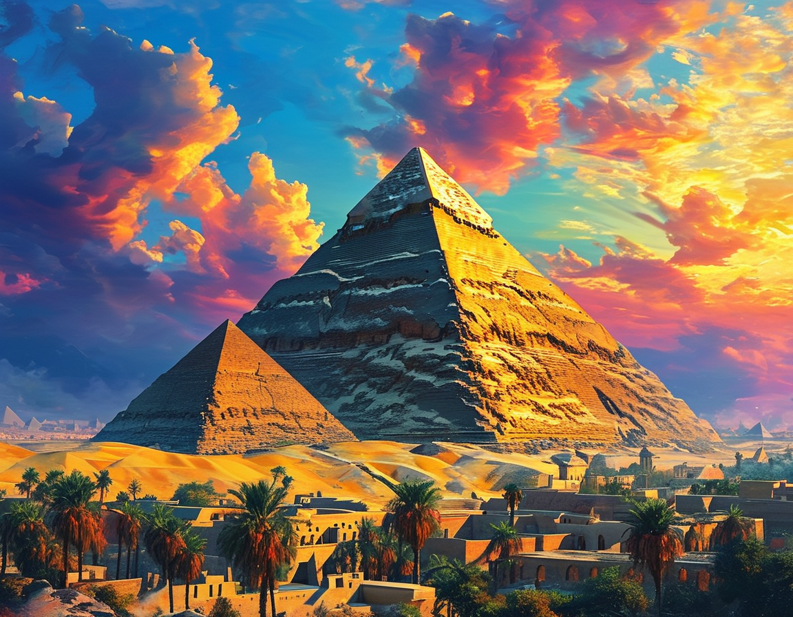 A contemporary artist painting a mural that incorporates ancient Egyptian motifs and symbols, reflecting the ongoing influence of historical art in today’s creative expression.