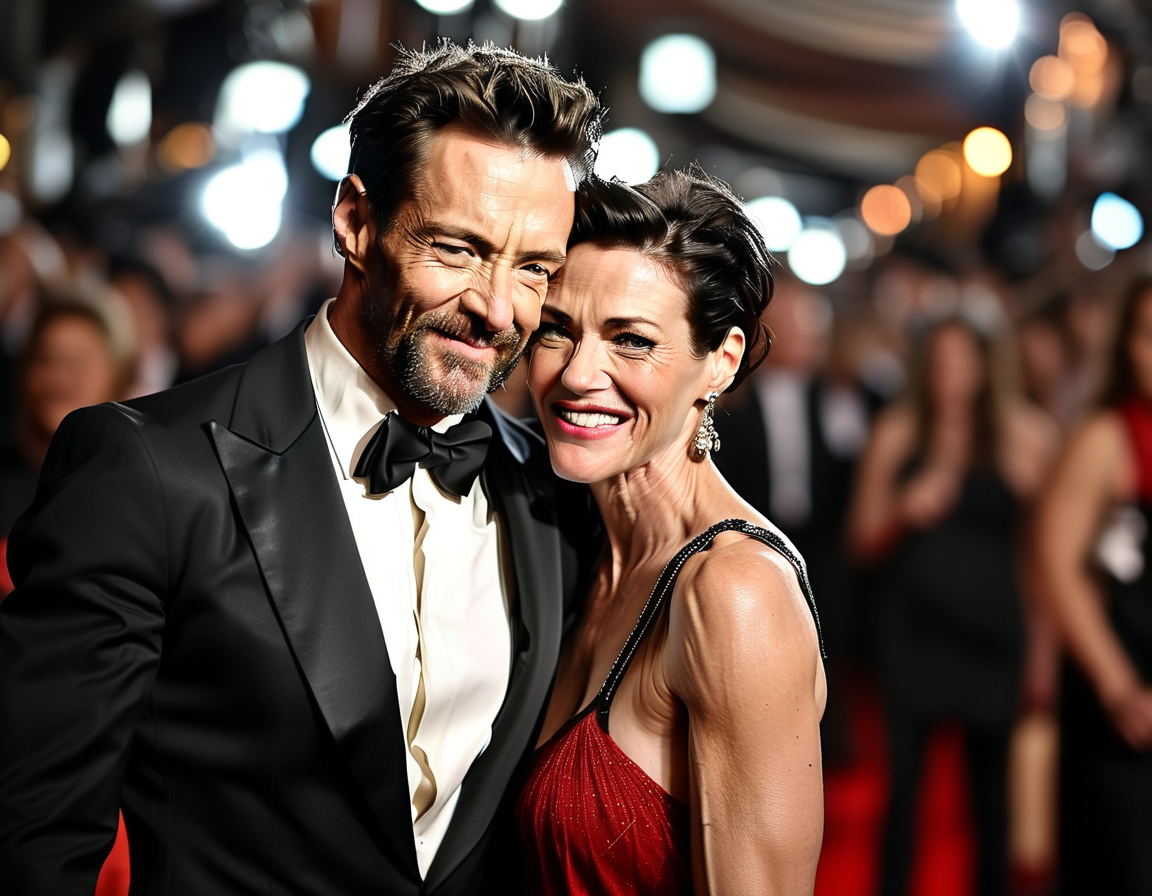 A recent photo of Hugh Jackman smiling as he walks hand-in-hand with Broadway star Sutton Foster in California, symbolizing new beginnings and the search for personal happiness after separation.