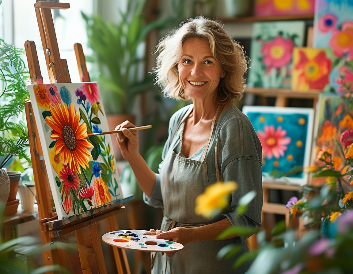 A vibrant photography class in progress, with mature women enthusiastically capturing images, showcasing the spirit of learning new skills and making new friendships.