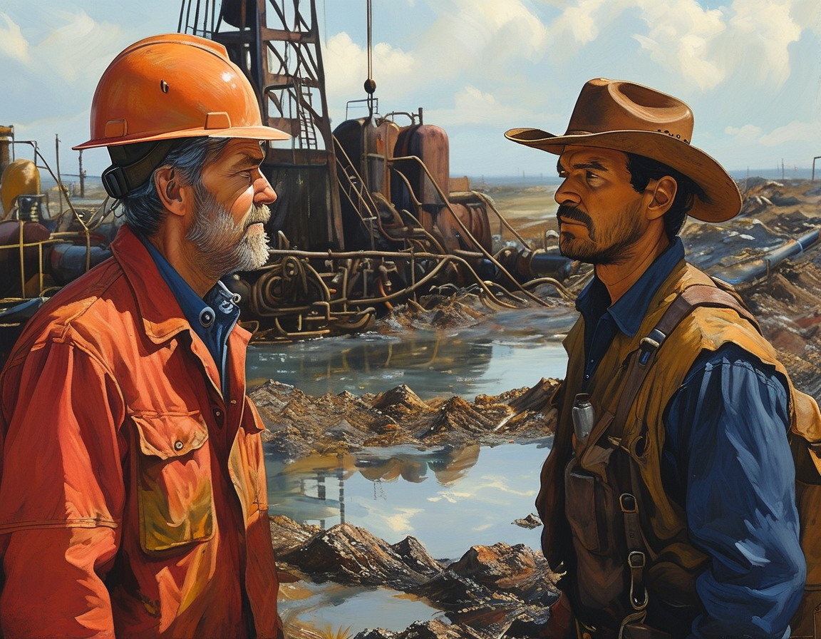 Billy Bob Thornton and Andy Garcia in a scene from 'Landman', their characters navigating the complexities of the oil industry while confronting personal struggles amidst environmental disasters.