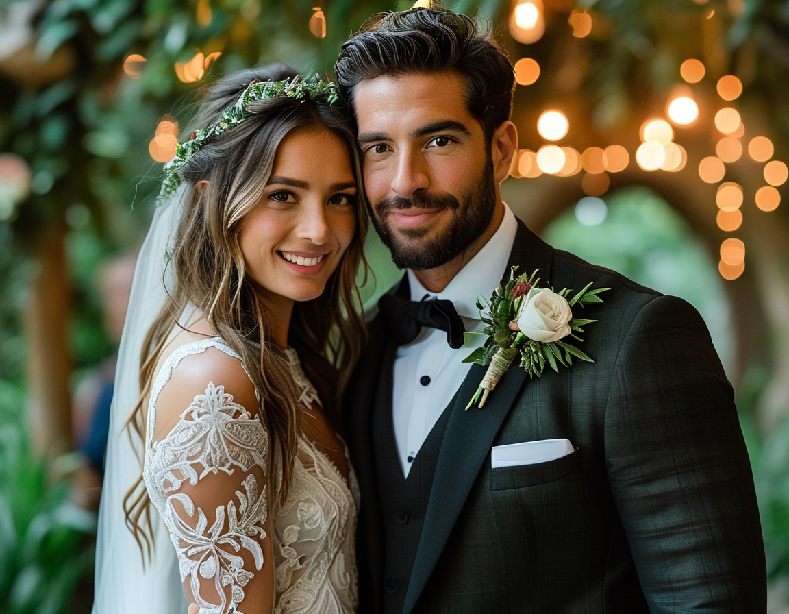 An intimate moment showcasing Sadie and Christian sharing a loving gaze, embodying their strong bond and commitment to each other amidst a beautiful sunset backdrop.
