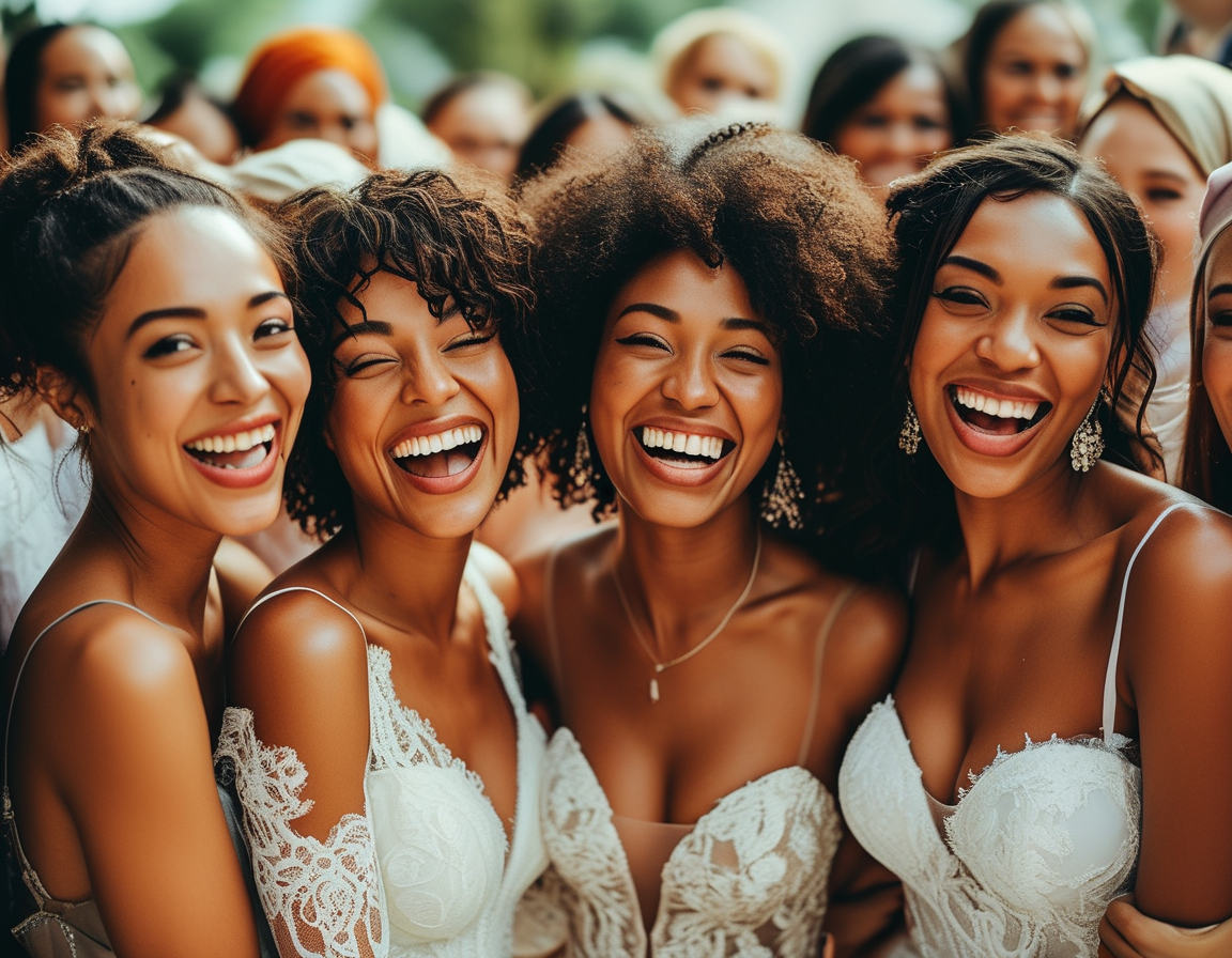 A collection of wedding dresses displayed elegantly at a community event, highlighting donations from generous strangers to support brides affected by wildfires.