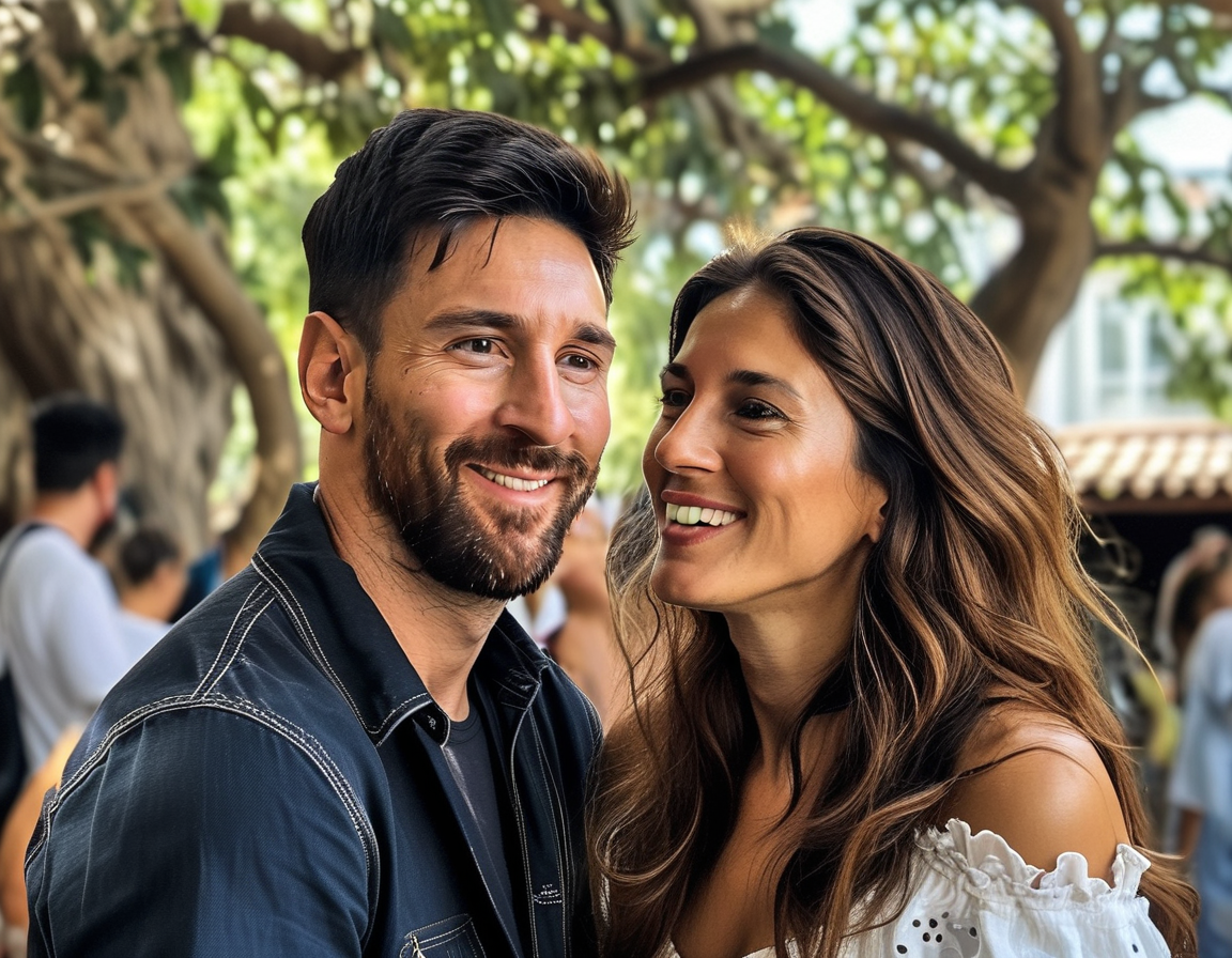An intimate moment of Messi playing with his three sons in their backyard, showcasing the joy and warmth of family life.