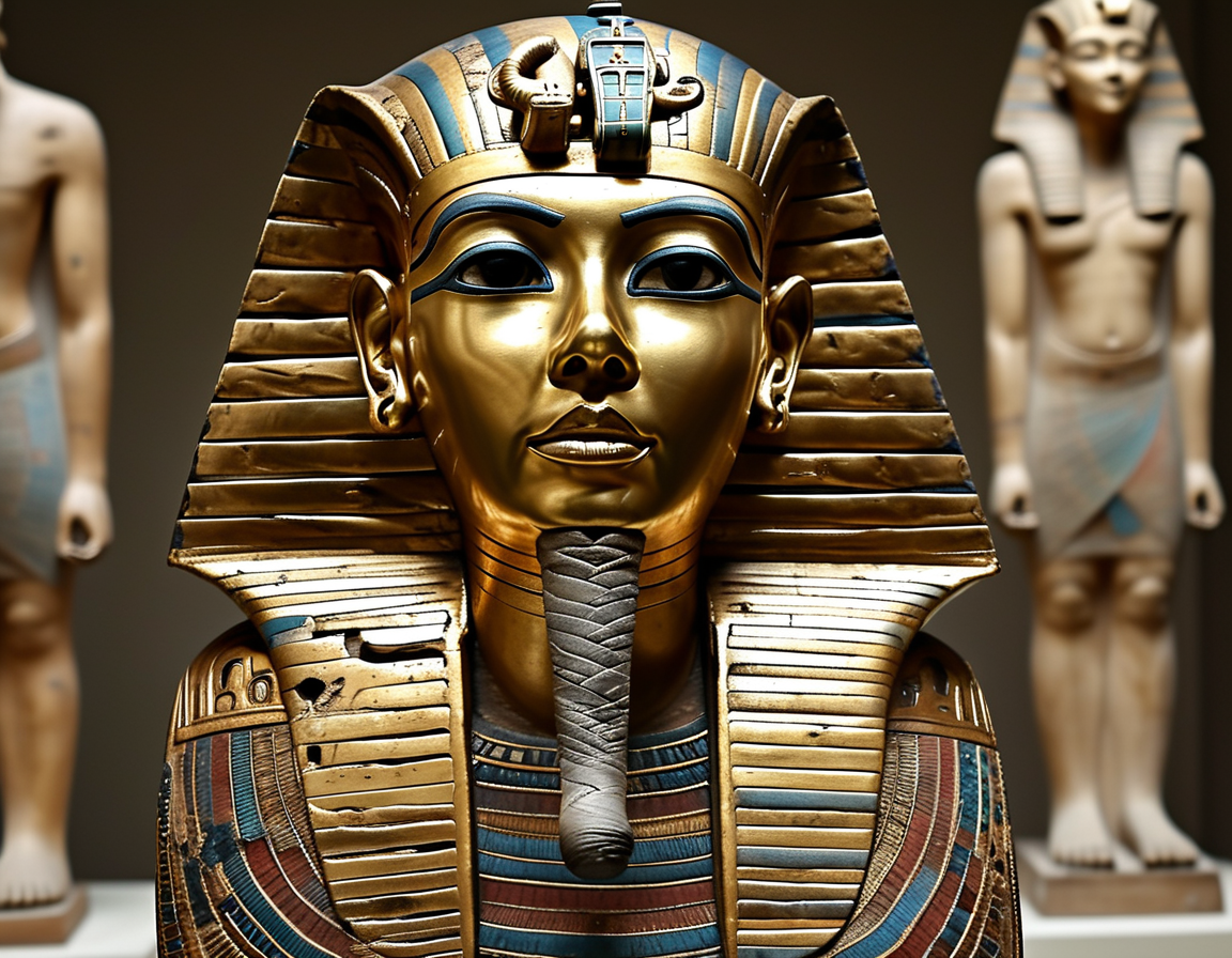 A photograph of the tightly packed chamber within Yuya and Thuya's tomb, illustrating the preserved items that speak to the daily life of ancient Egyptians.