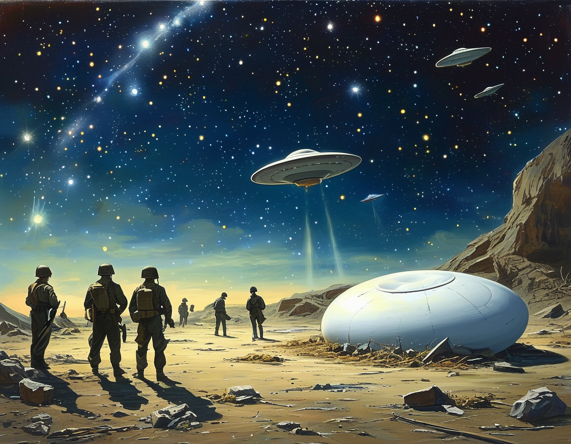 A close-up of a detailed, egg-shaped UFO model displayed in a secure facility, highlighting its unique design and extraterrestrial technology characteristics.