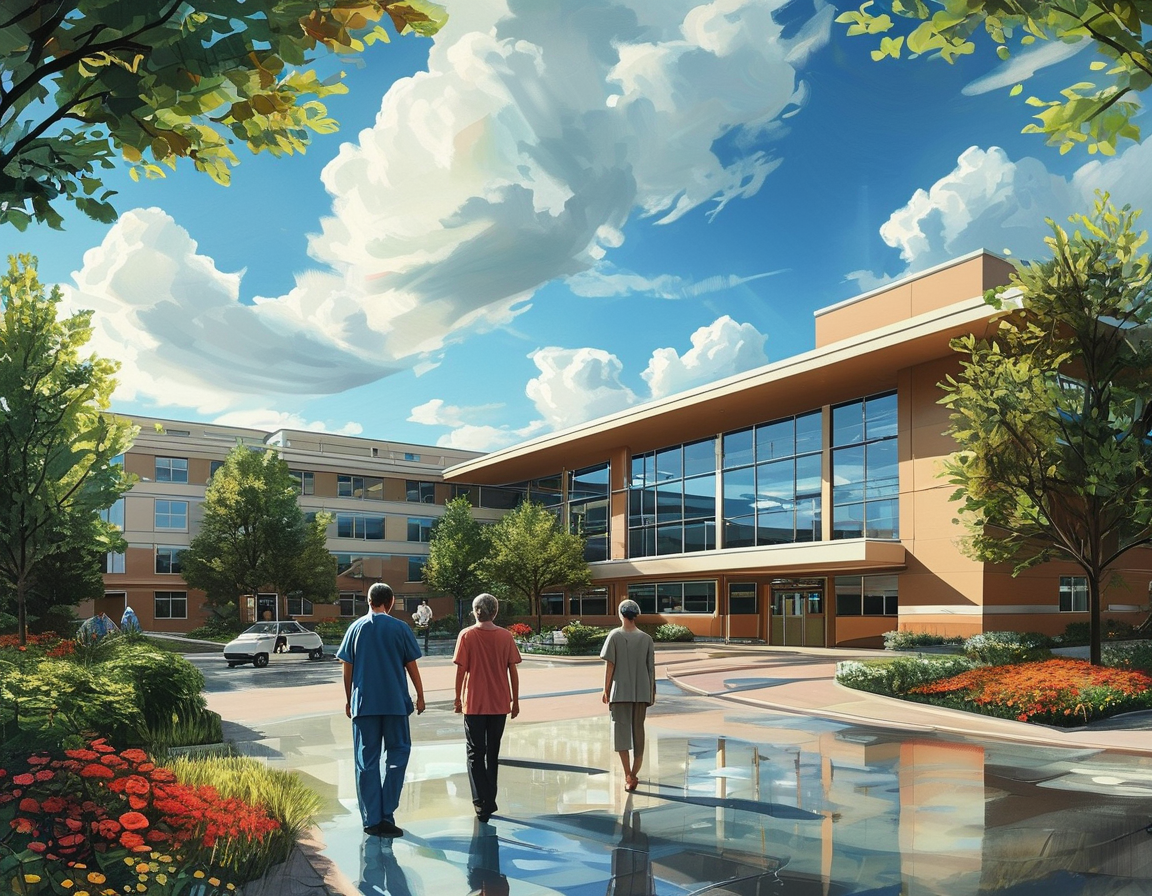 An image of a hospital exterior during summer, conveying a sense of trust and care, juxtaposed with the realities of a tragic medical error. The scene includes patients and families outside the hospital, reflecting the emotional weight of the incident.