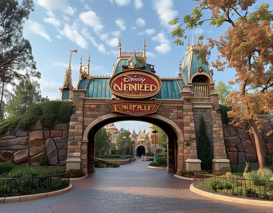 A photograph shows Disneyland's hotel, where displaced employees find shelter, illustrating the compassion and solidarity within the community during the wildfire crisis in California.