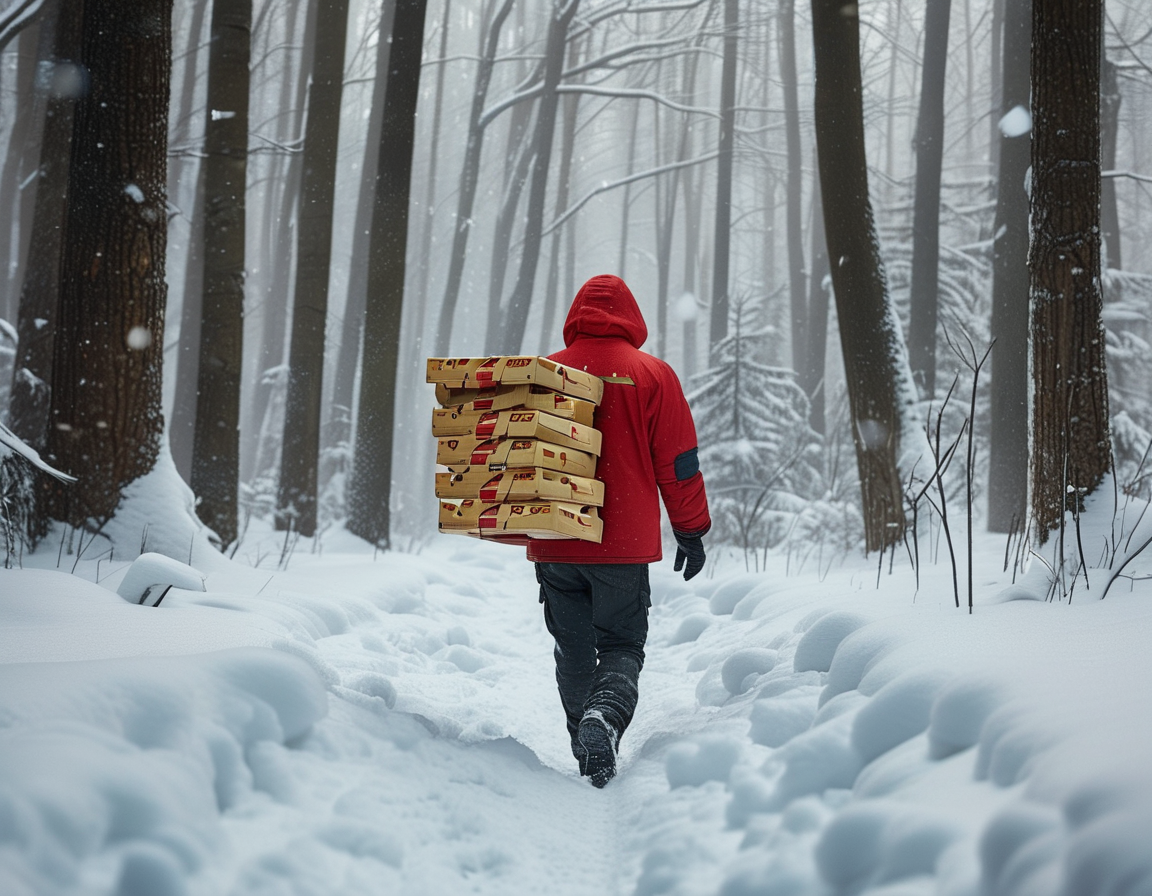 A heartwarming scene of a community rallying together, with people donating money online to support a local pizza delivery driver during challenging times.