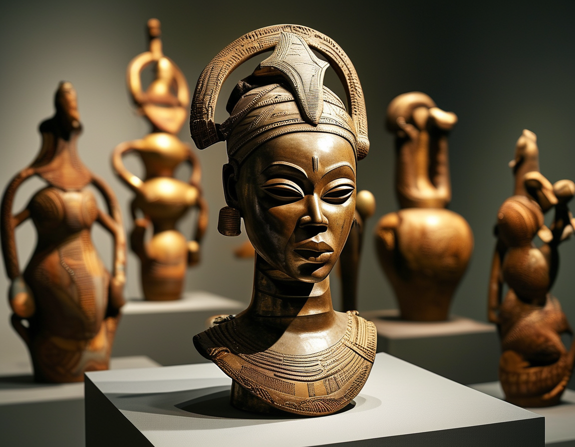 A visual representation of a dialogue between museum curators and representatives from countries of origin, symbolizing the need for cooperation in addressing the artifact return issue.