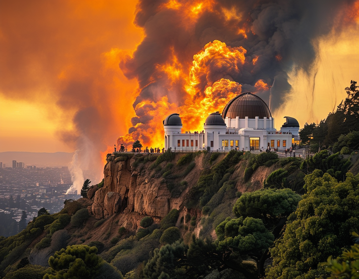 Firefighters working diligently amidst charred vegetation in Griffith Park, showcasing the aftermath of the brush fire and their efforts to extinguish remaining flames.