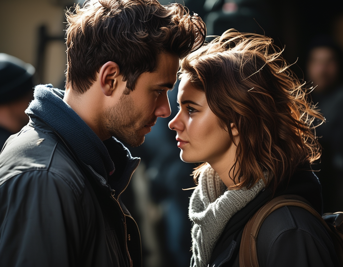 An artistic representation of the film set for 'It Ends with Us,' showcasing the dynamics of the actors during intimate scenes, with a focus on the emotional undercurrents of their interactions.