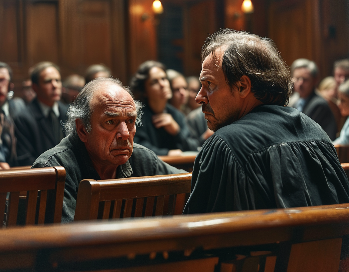 A somber courtroom scene depicting the trial of Richard Jones, with tense expressions on the faces of the audience as they witness the unfolding drama.