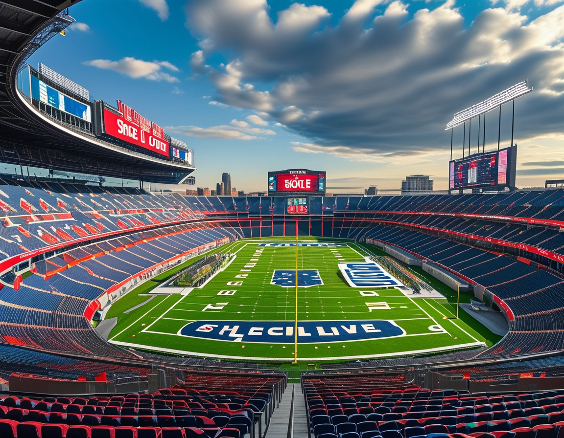 An overhead view of the Super Bowl event where fans eagerly cheer, with signs advocating for social justice visible in the crowd, emphasizing the social dialogue surrounding the game.