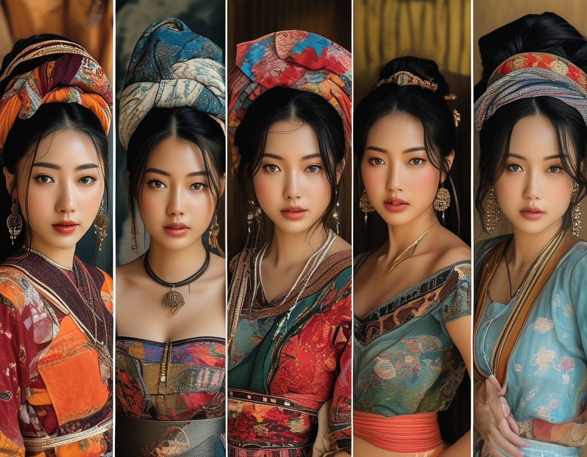 A portrait series of Asian women engaged in various activities, symbolizing their resilience and contributions to society beyond physical appearances.