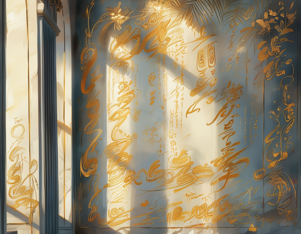 An illuminated manuscript page featuring intricate gold illustrations and calligraphy under soft lighting, showcasing the exquisite artistry of historical texts.