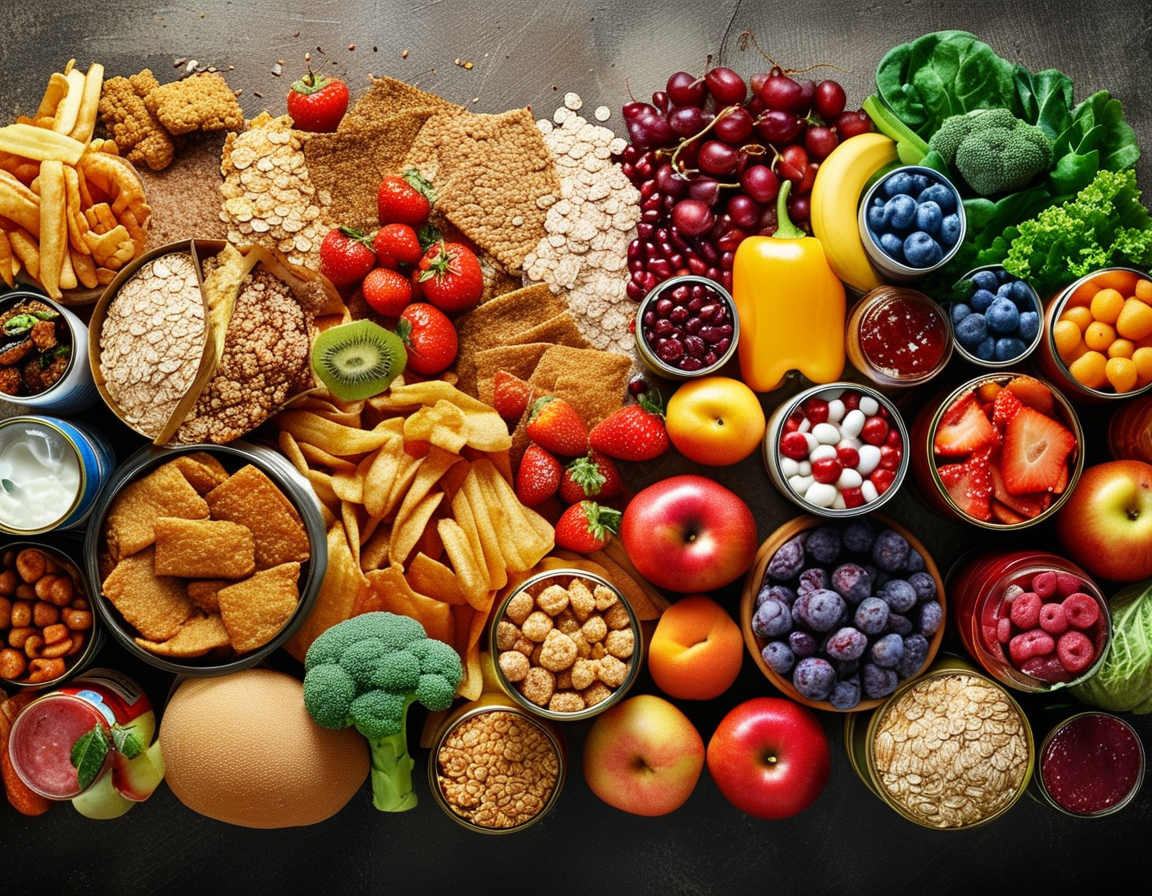 A comparison image illustrating high-sodium foods like fries and processed snacks next to vibrant, fresh alternatives like salads and herbal teas promoting healthy circulation.