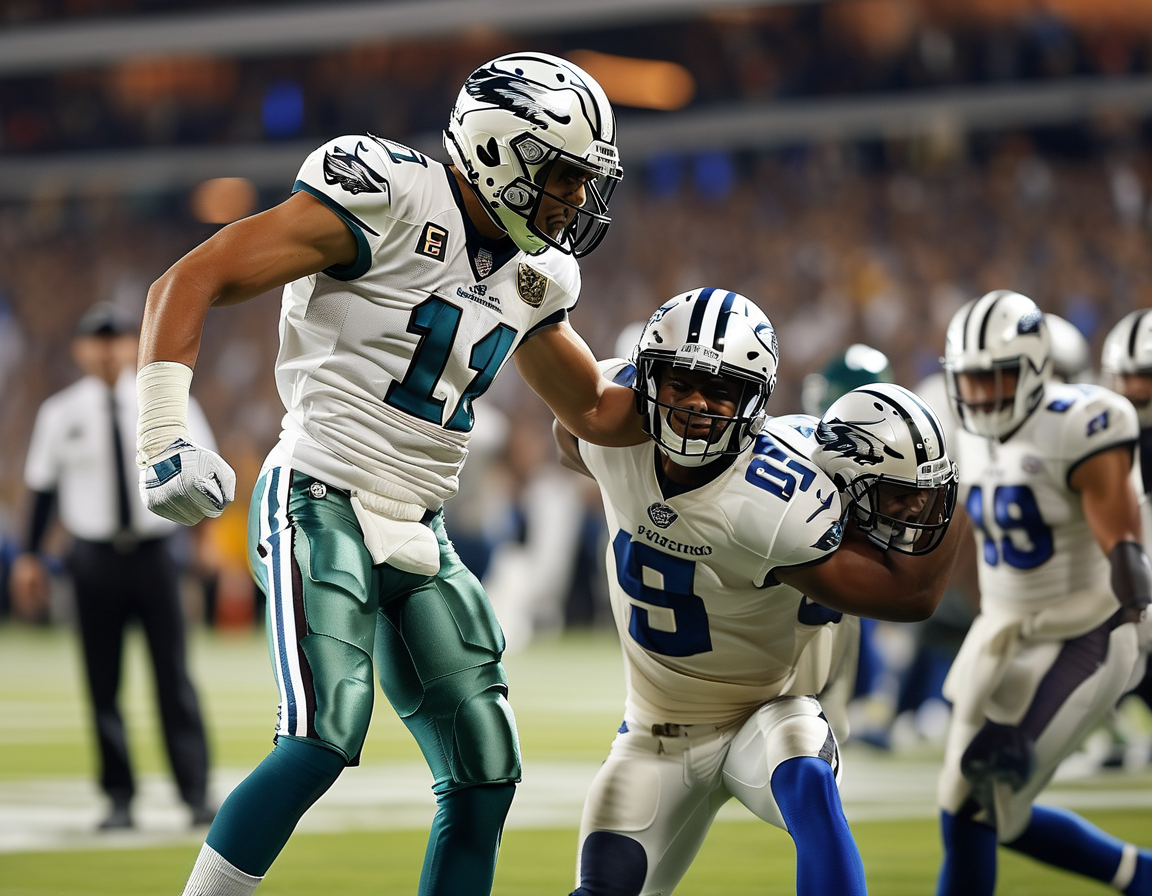 Fans in the stands reacting in astonishment as the Eagles score a touchdown after intercepting a pass from Mahomes, highlighting the unexpected turn of the game.