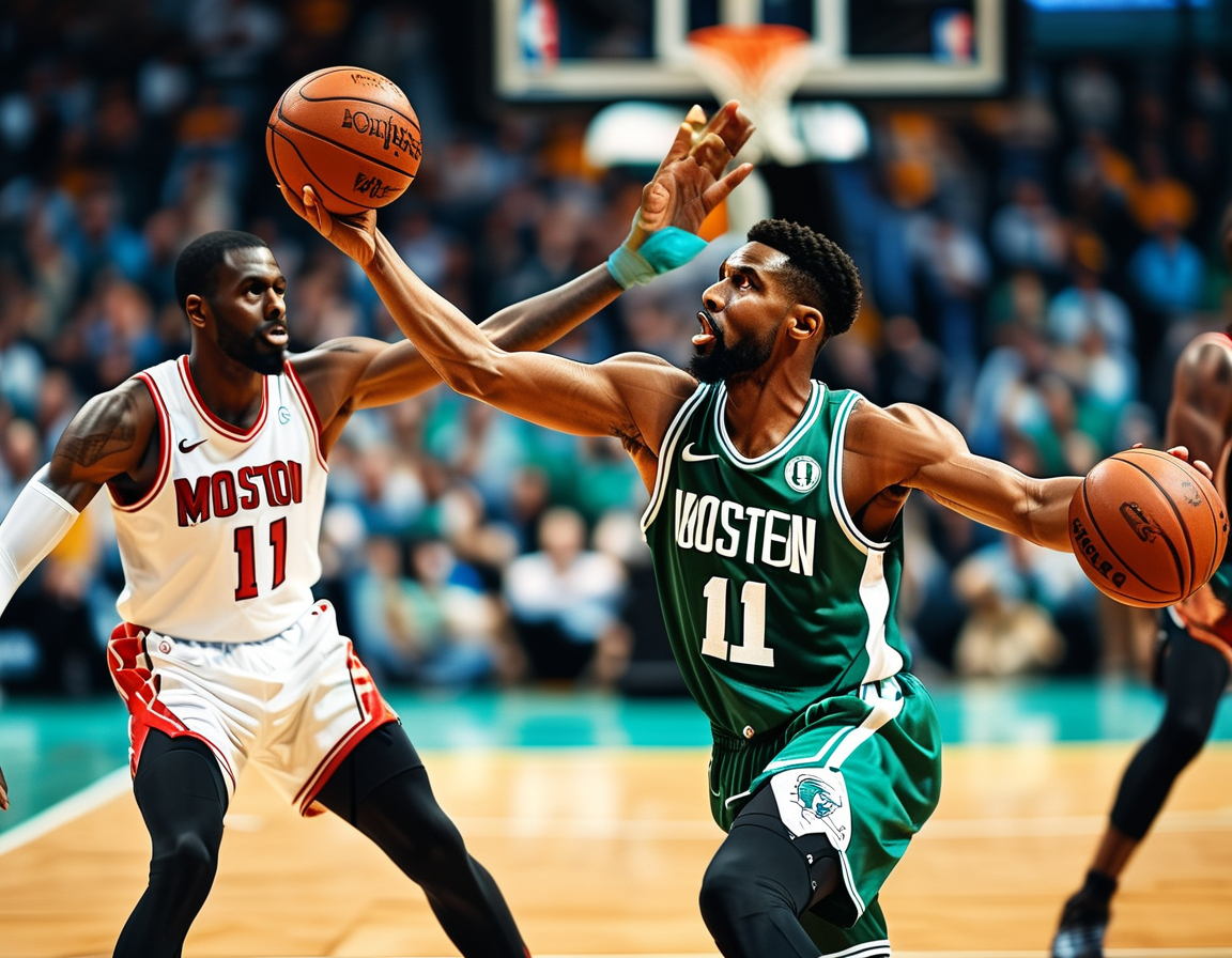 Close-up of Jayson Tatum shooting a jumper against the Miami Heat, emphasizing his scoring ability and importance to the Celtics' success.