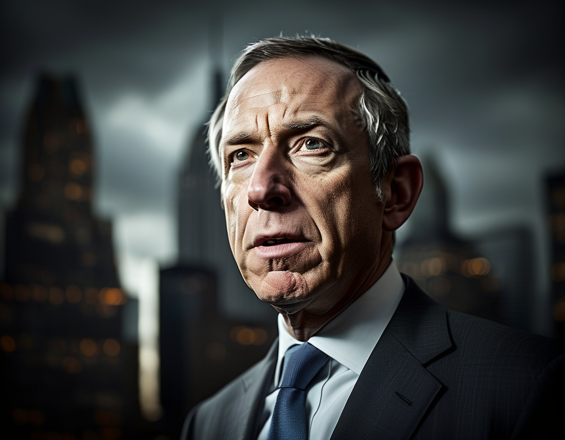 A split image featuring NYC Mayor Eric Adams looking resolute at a press conference alongside a shadowy backdrop of city buildings, symbolizing political drama and uncertainty.