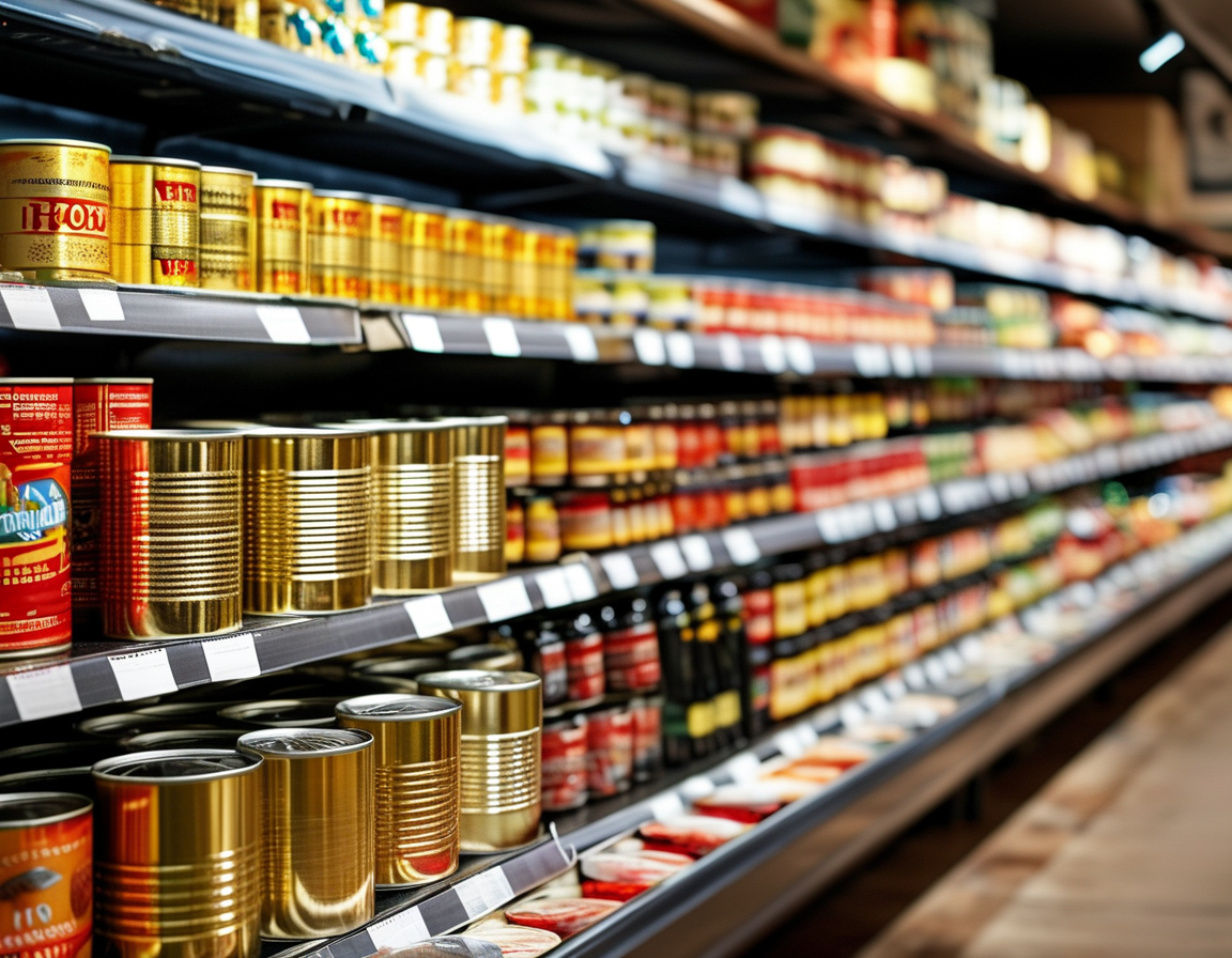 A concerned shopper checking the labels on canned tuna in a pantry, emphasizing the urgency of verifying food safety during the recall.