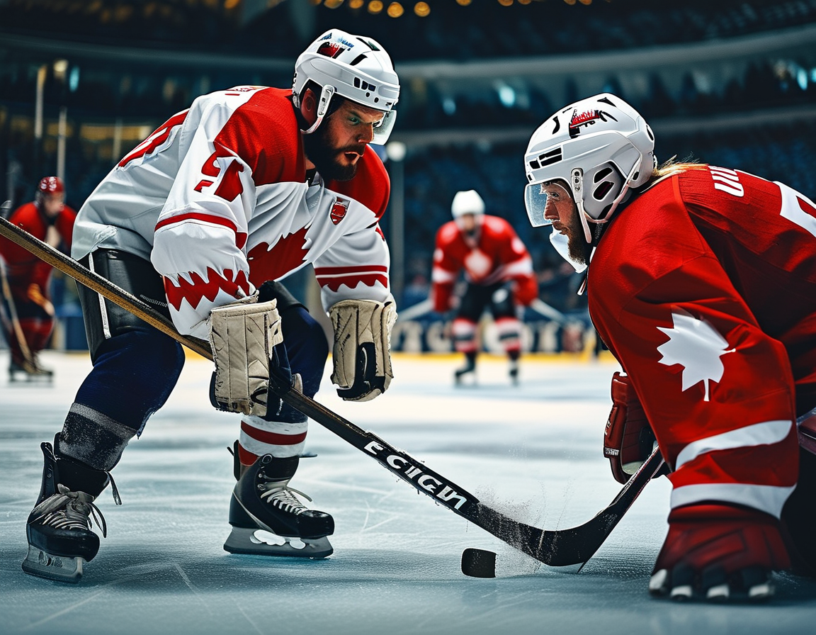 A close-up of the puck being dropped at the start of the game, symbolizing the beginning of fierce competition and sportsmanship that defines the 4 Nations Face-Off.