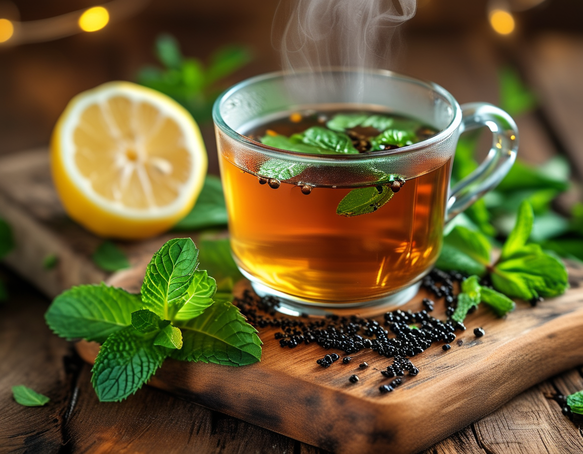 A soothing compress made from gunpowder and mint being gently placed on a muscle strain, illustrating a natural approach to pain relief.