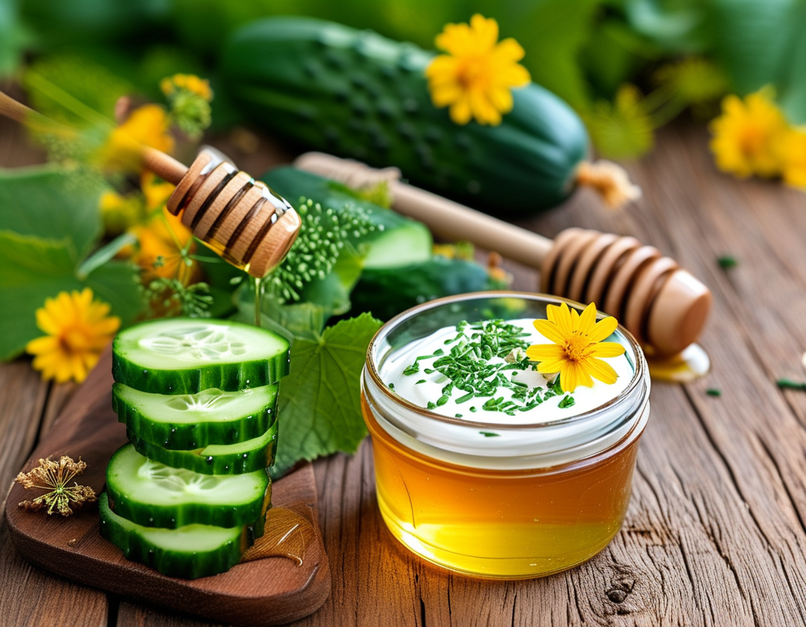 A peaceful spa setting with cucumber slices on a spa table along with rose water, inviting relaxation and rejuvenation for tired eyes.