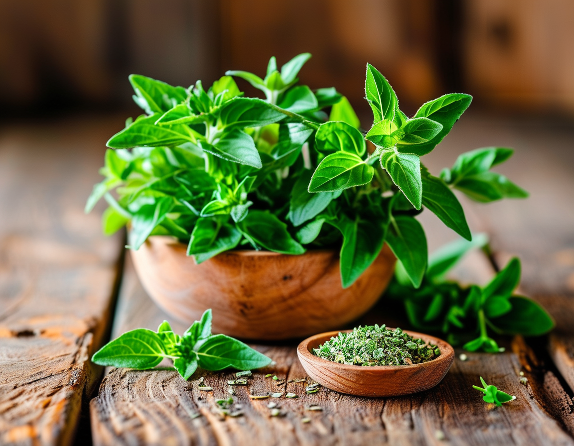 An aromatic dish featuring pasta drizzled with olive oil and topped with fresh oregano, showcasing its use in Italian cuisine and its flavorful contribution to meals.