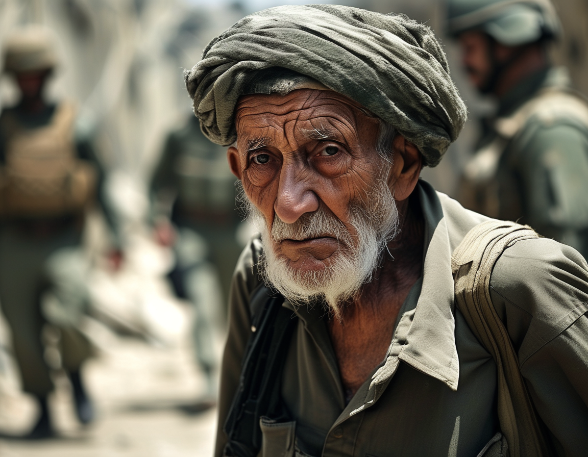 A close-up of a forlorn face reflecting deep fear and anguish, symbolizing the mental scars inflicted by the traumatic experiences in the Gaza conflict.