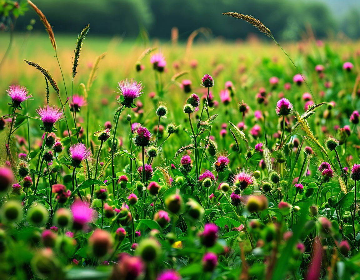A lush field of crabgrass showcasing its vibrant green shoots, interspersed with flowering plants, illustrating its ecological role and beauty in natural landscaping.