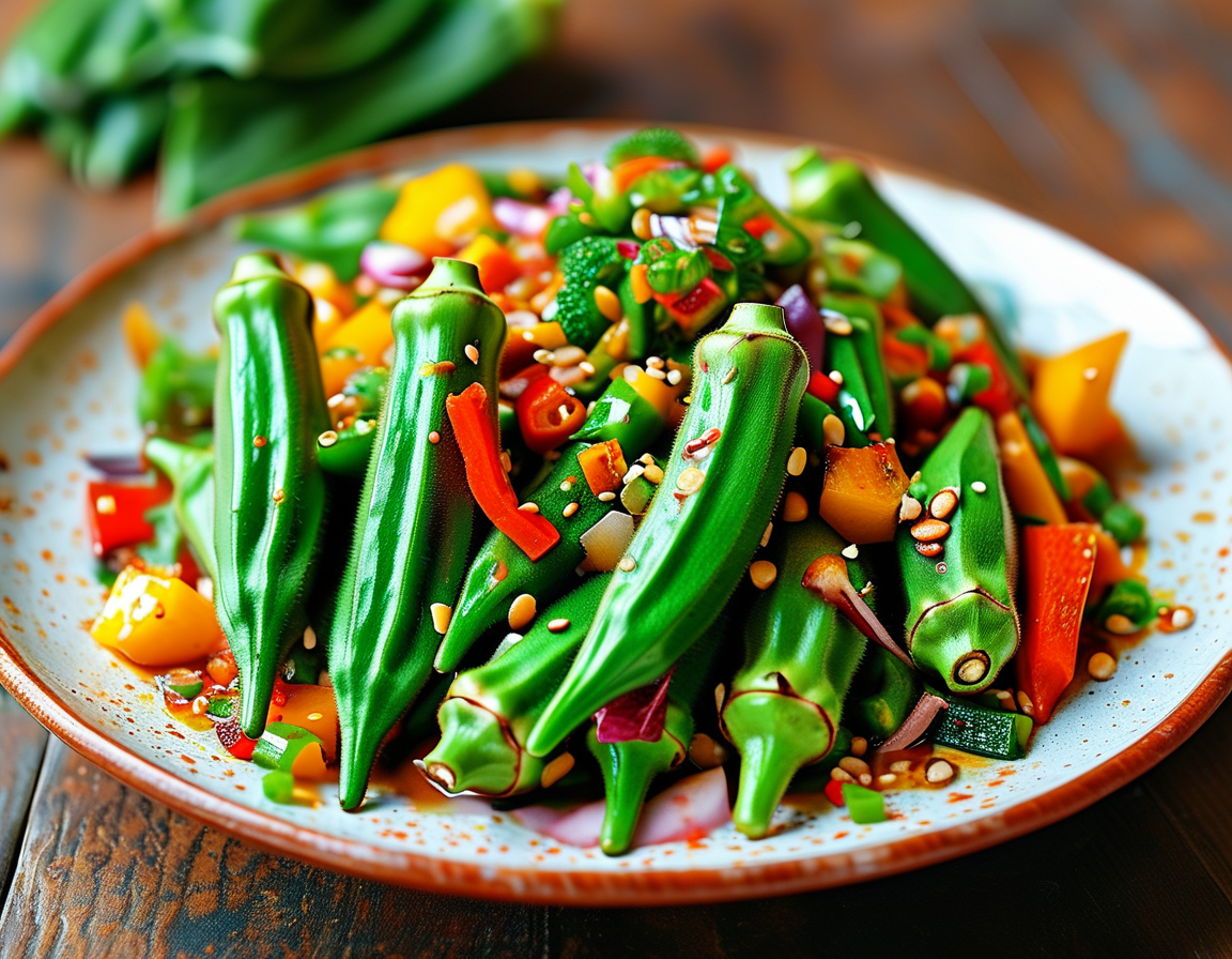 A cheerful family enjoying a meal together, featuring dish with okra, emphasizing the healthy lifestyle and enjoyment of nutritious foods in everyday life.