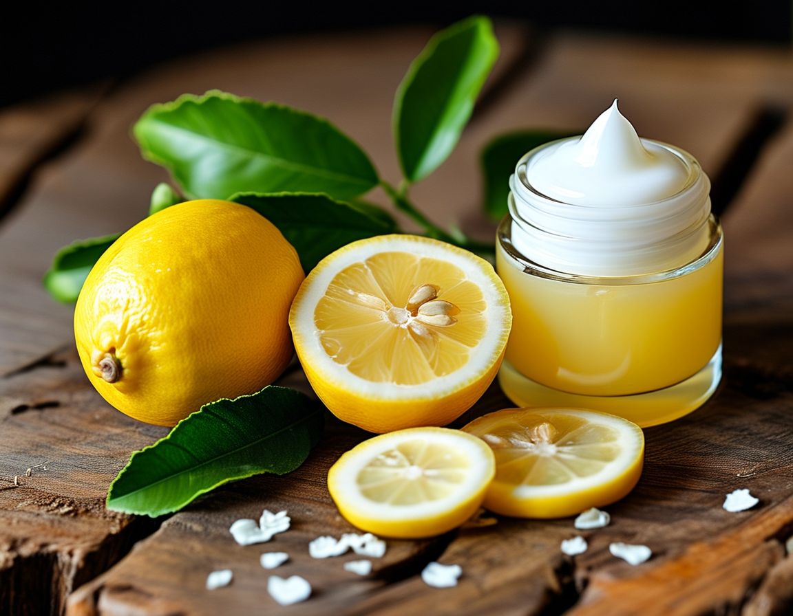 A close-up of a person's elbows with dry skin, accompanied by a lemon and Vaseline mixture being applied gently, illustrating the practical use of this DIY remedy for smoother skin.