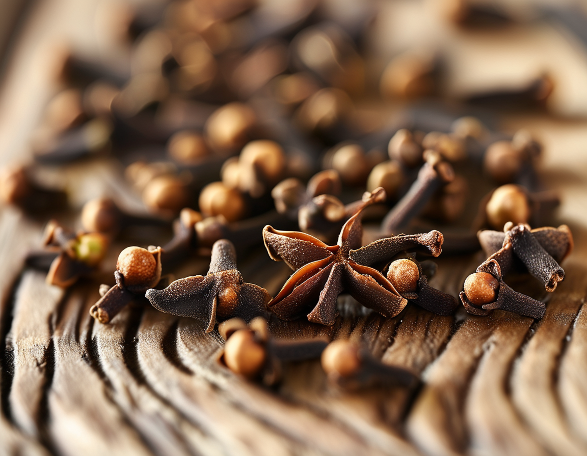 A steaming cup of clove tea placed beside a small bowl of whole cloves, representing the soothing and health-enhancing properties of this spice in a cozy kitchen setting.