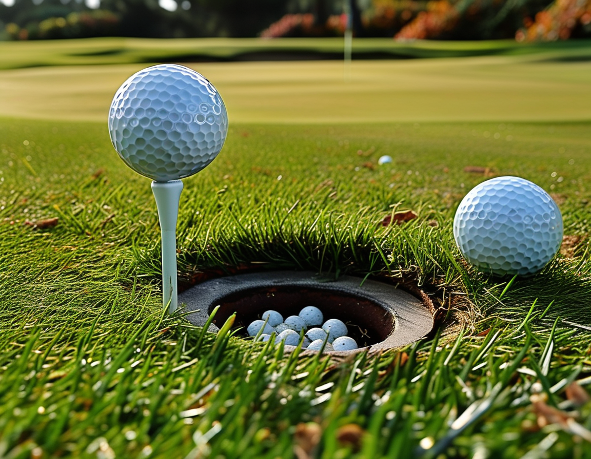 An image showcasing a close-up of a golf flagstick with a SmartPin camera, capturing a golf ball approaching the hole, exemplifying the innovative broadcast technology.