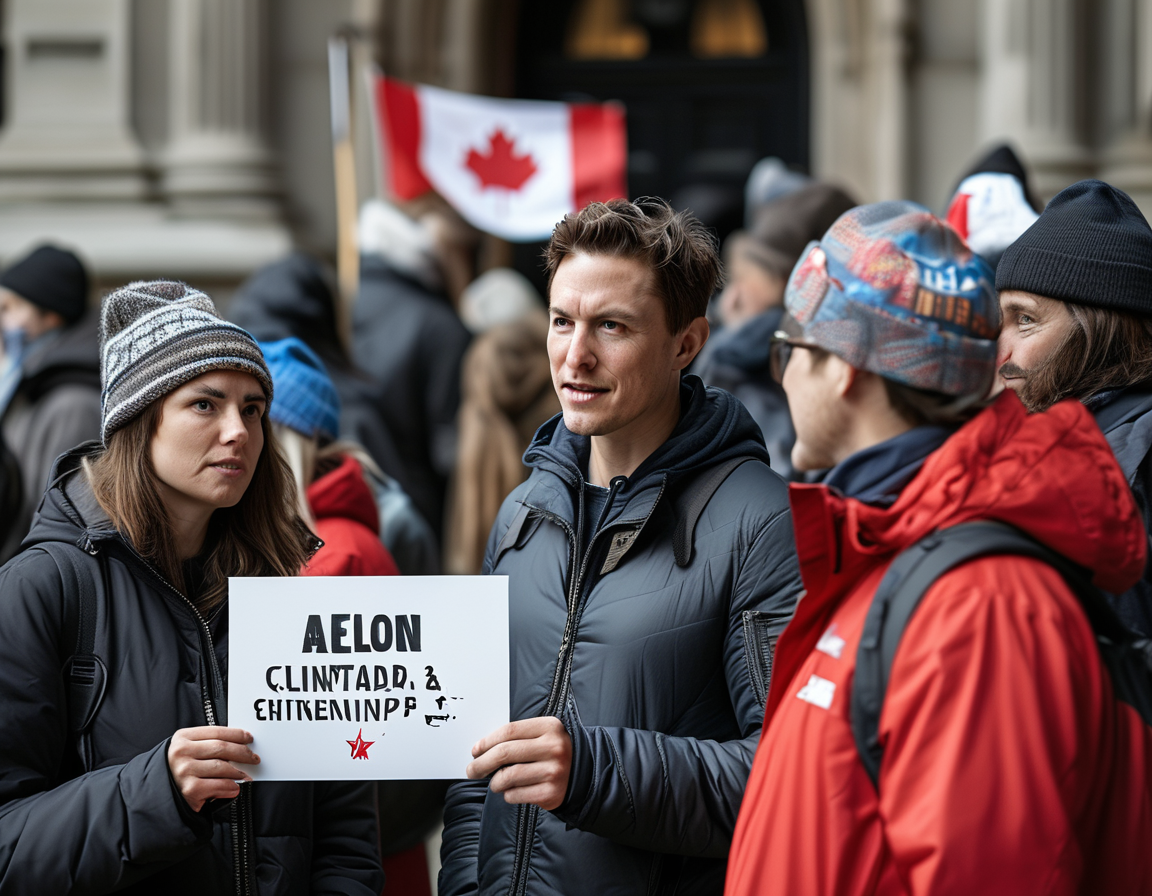 A close-up shot of a petition sheet, filled with signatures and messages from Canadians expressing their opinions on Elon Musk’s ties to Donald Trump and the implications for Canadian identity.