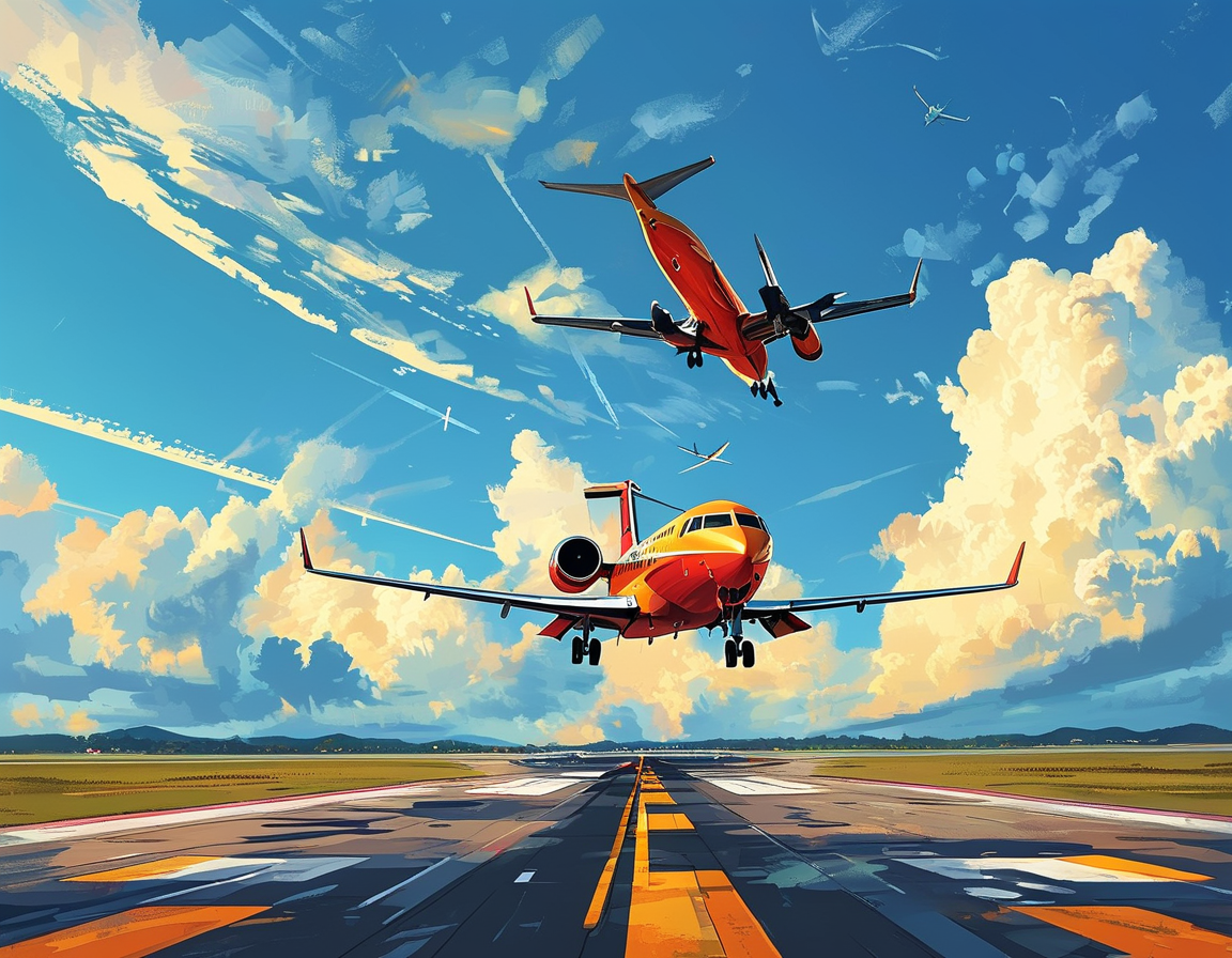 A graphical representation of two aircraft in close proximity in the airspace above Chicago Midway Airport, symbolizing the tension and drama during the near-miss incident.