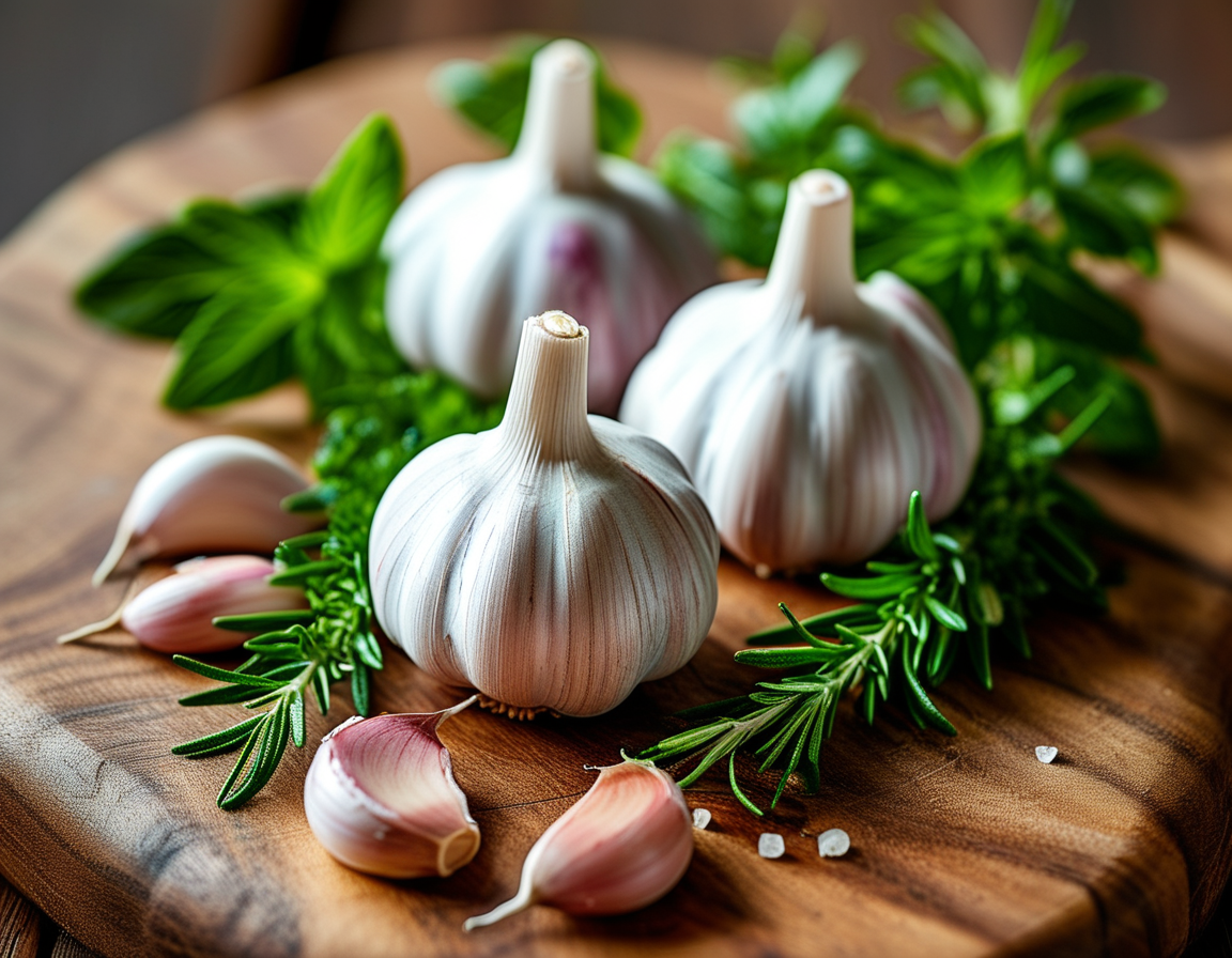 A close-up of a hand massaging a blend of olive oil infused with garlic and rosemary onto the leg, symbolizing the therapeutic use of these ingredients.