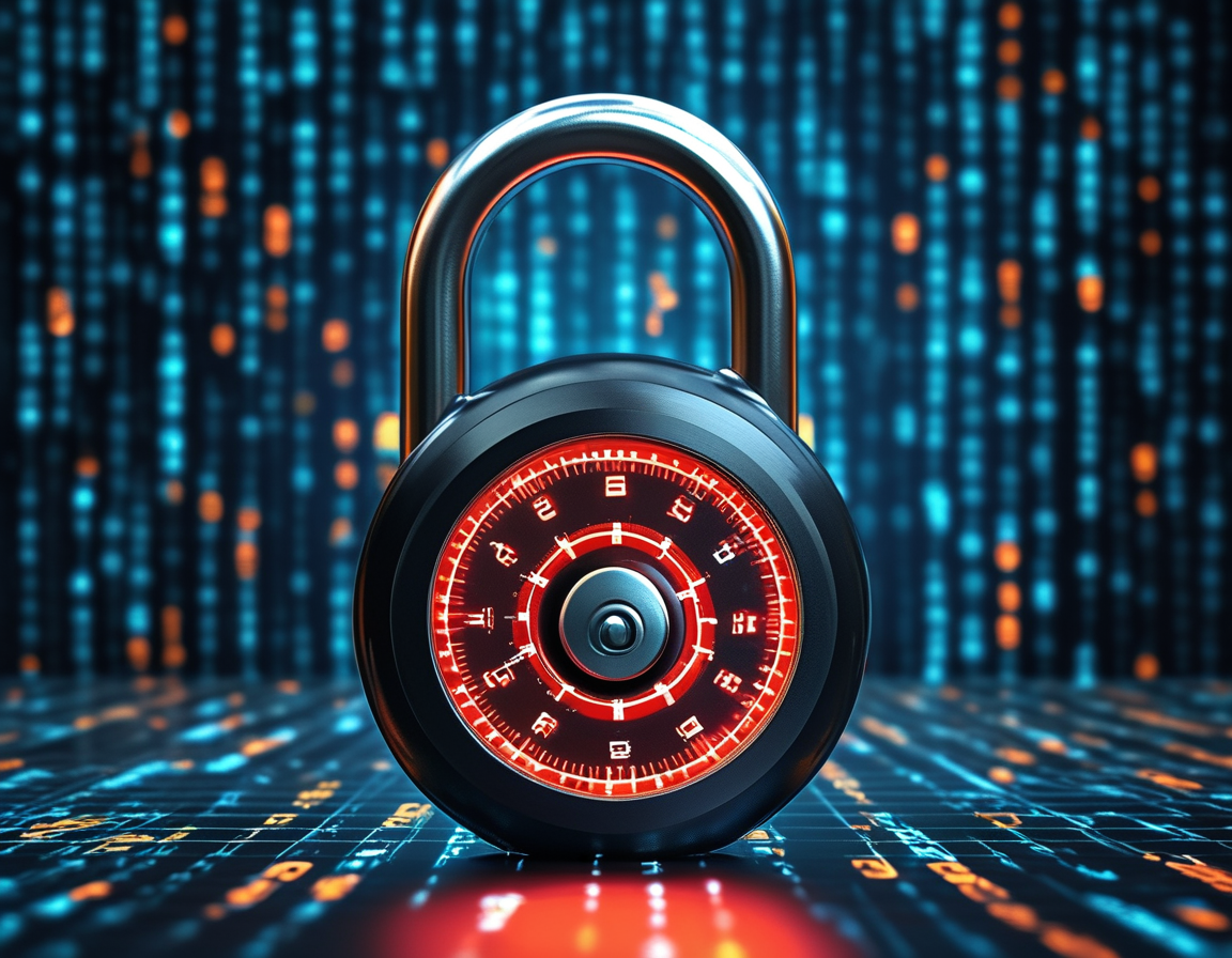 An illustration of a digital lock overlaying a background filled with binary code, symbolizing the tension between data privacy and government surveillance.