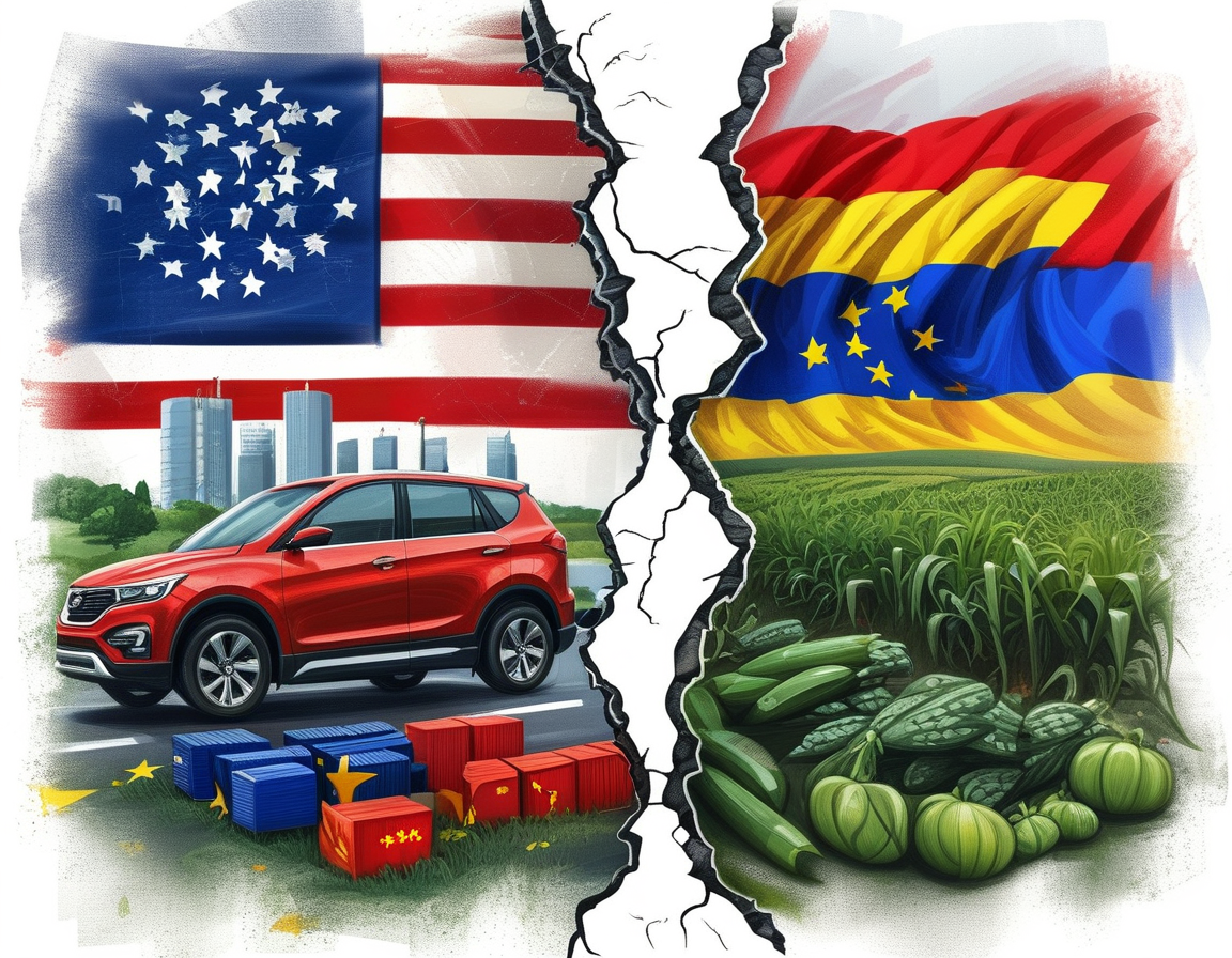 A political cartoon depicting a dialogue between American and European leaders discussing tariffs, emphasizing the emotional and relational aspects of international trade.